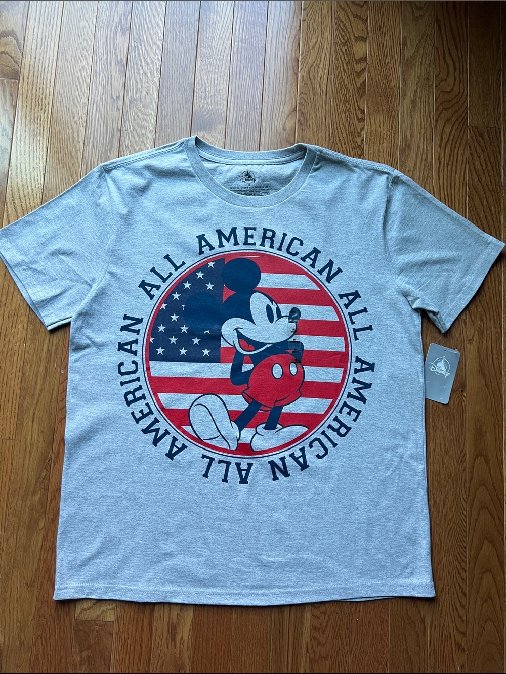 Disney All American Mickey Graphic Tee - Gray with Red & Navy